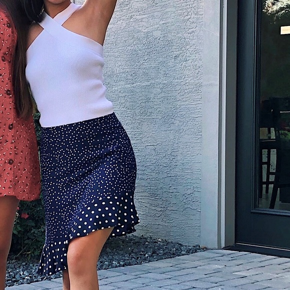 Blue asymmetrical dotted skirt - Picture 2 of 3